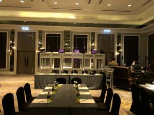 Interpreter Booths (Malaysia), Infrared radiators on booth, Shure microphones with fins,